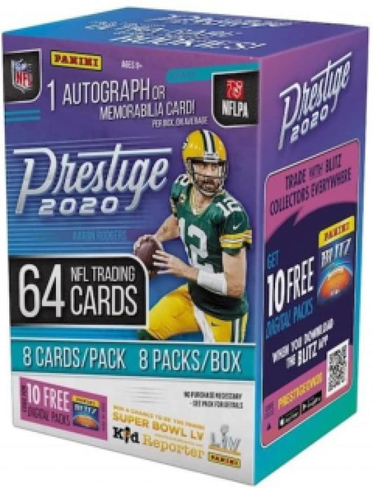 2020 Panini Prestige NFL Football – Blaster Box [64 Cards, 8 Packs]